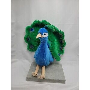 FAO Schwarz Peacock 15" Plush Stuffed Animal Blue Green Feathers Realistic Toy